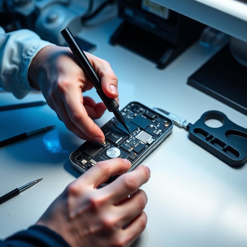 Técnico reparando celular